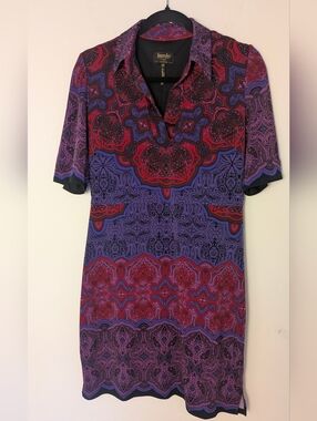 Laundry Paisley Fully Lined Short Sleeved Stretchy Mini Dress Cherry Sz S P EUC